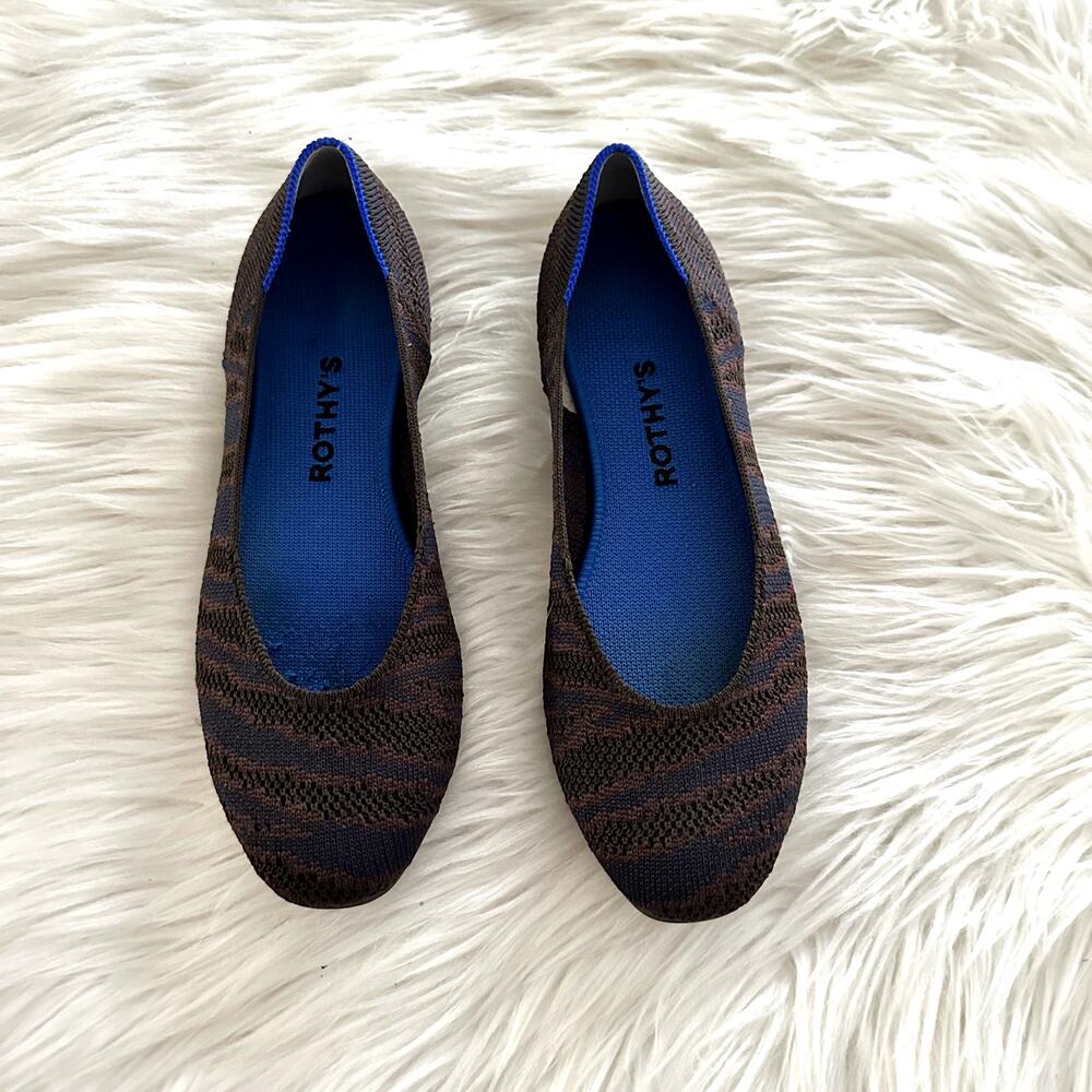 Rothy's Sapphire Zebra Square Toe Flat Sz 7